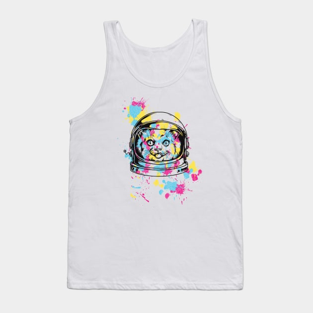 Colourful funny Cat Astronaut Helmet Tank Top by SPAZE